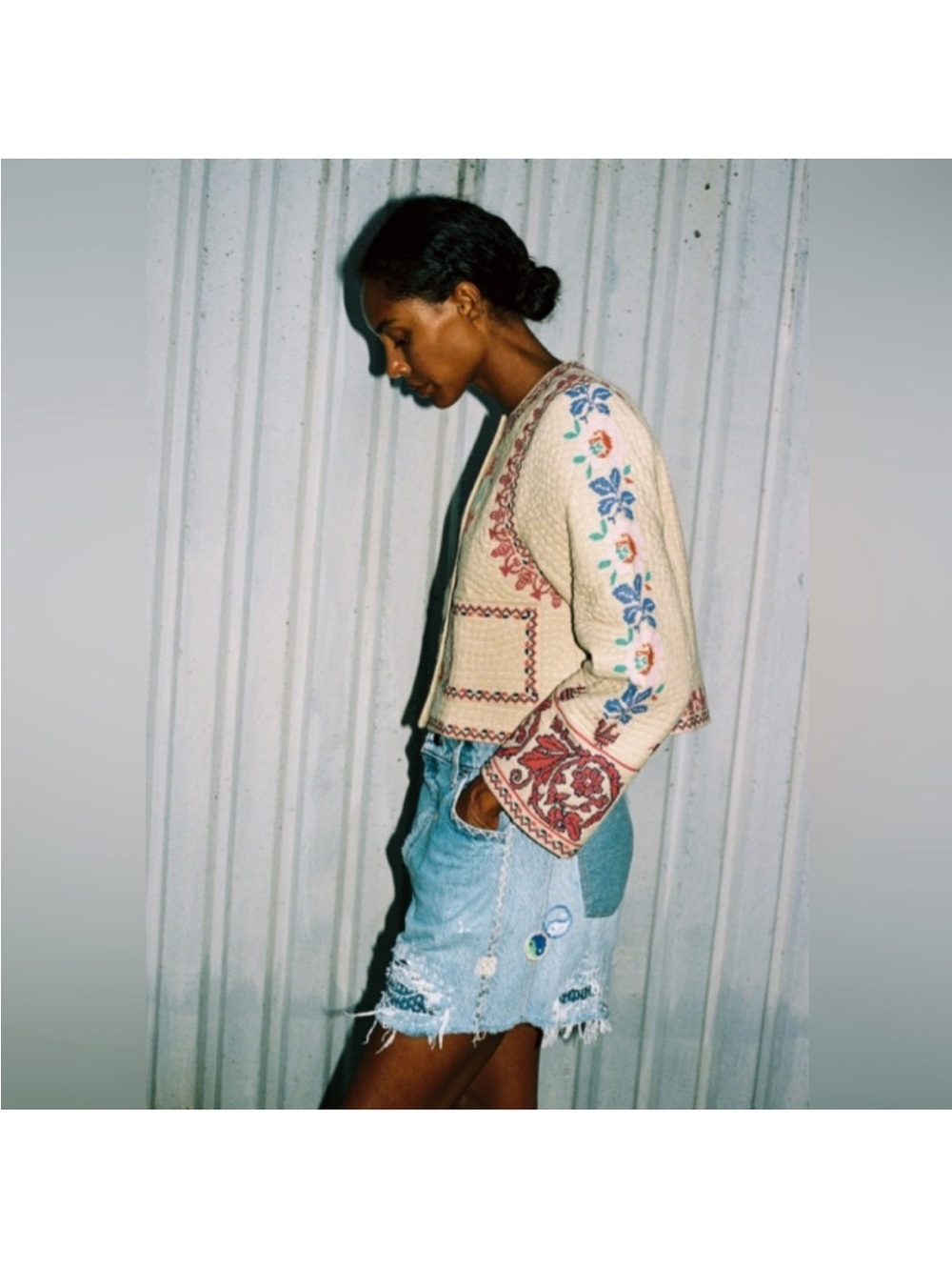 Sea New York Marion Mended Embroidered Denim Shorts 0